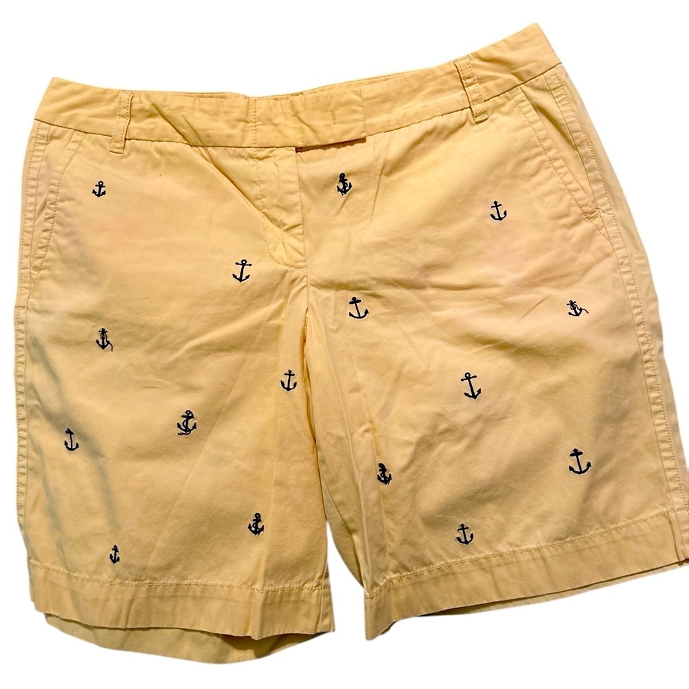 J. Crew Light Yellow Anchor Patterned Women's Bermudas